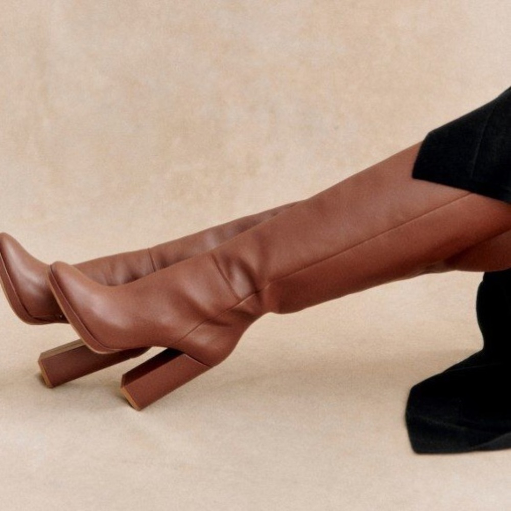 Sézane Apolline Thigh High Boots - Smooth Chocolate - 39